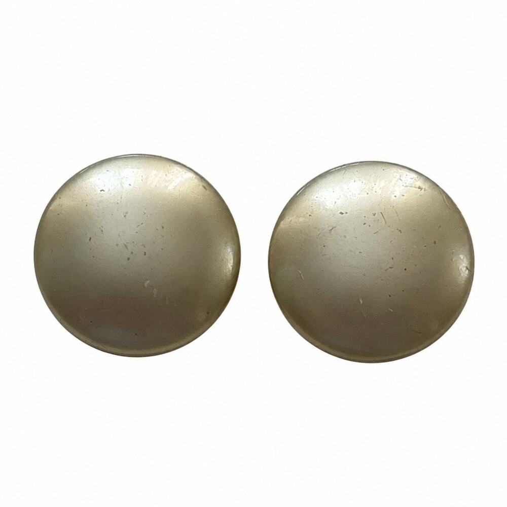 Mid Century Japan Signed Gold Tone Satin Pearl Domed Clip Ons
